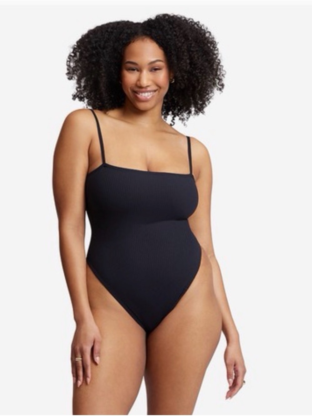 Montce Jacelyn Black Ribbed One-Piece with Thin Straps - Picture 1 of 9